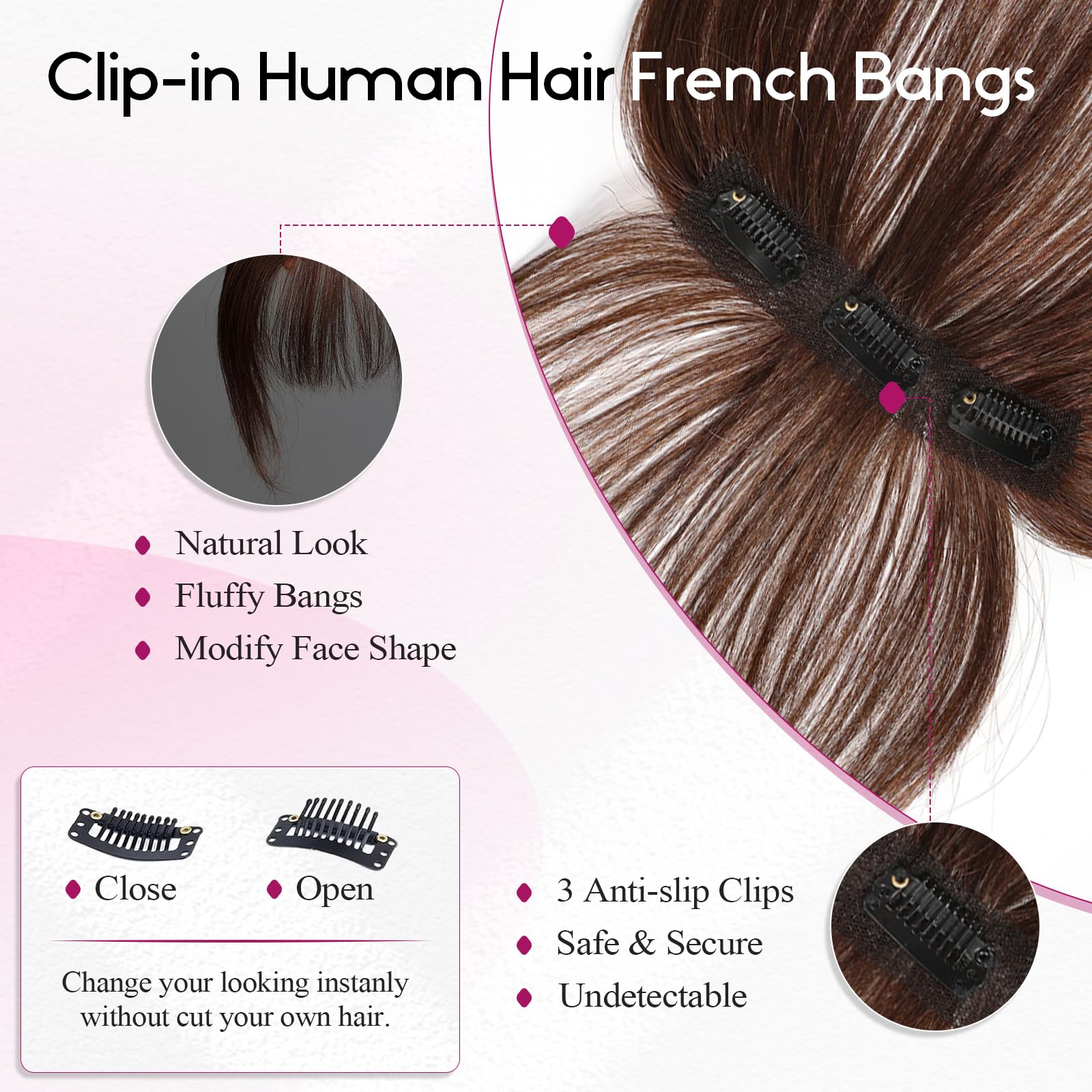 100% Human Hair Bangs Clips in - Seamless Clip In Hair Extensions Human Hair recension och pris