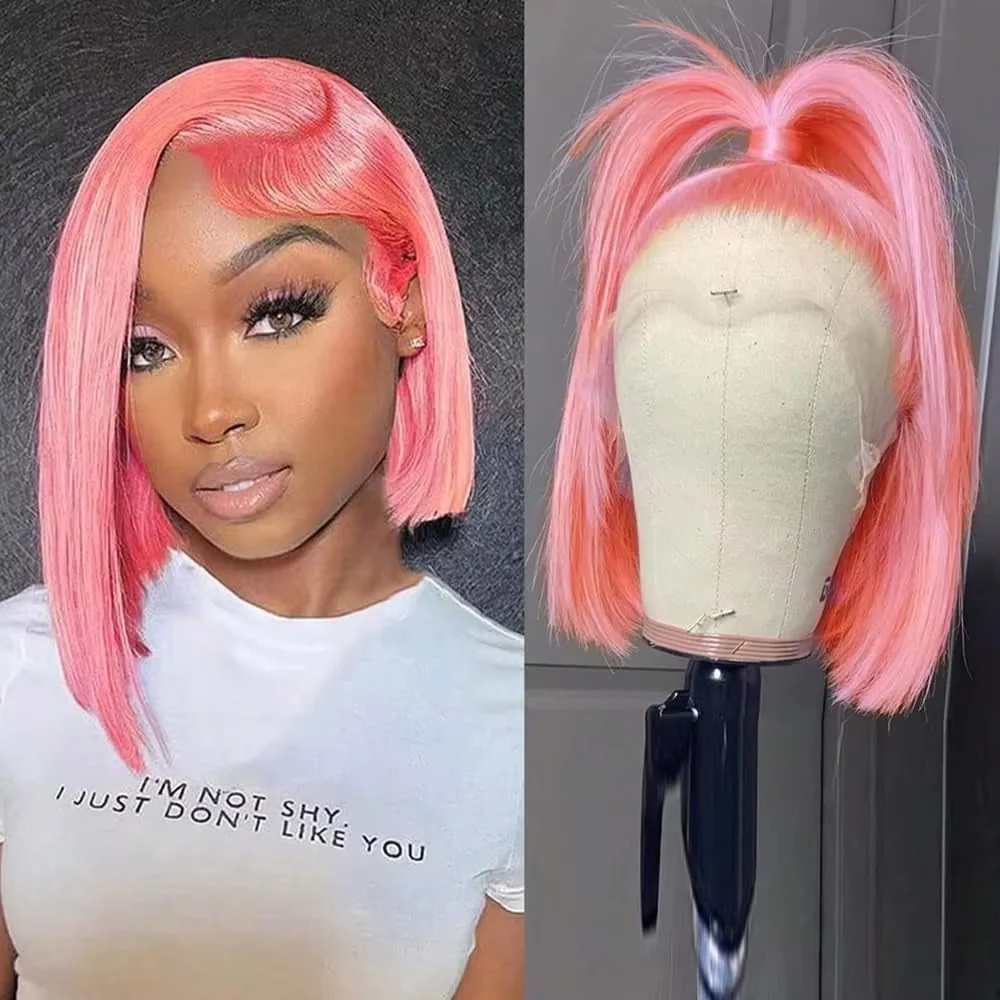 10Inch Pink Bob Wigs Human Hai - Pre Parted 13X4 Lace Front Bob Wig recension och pris