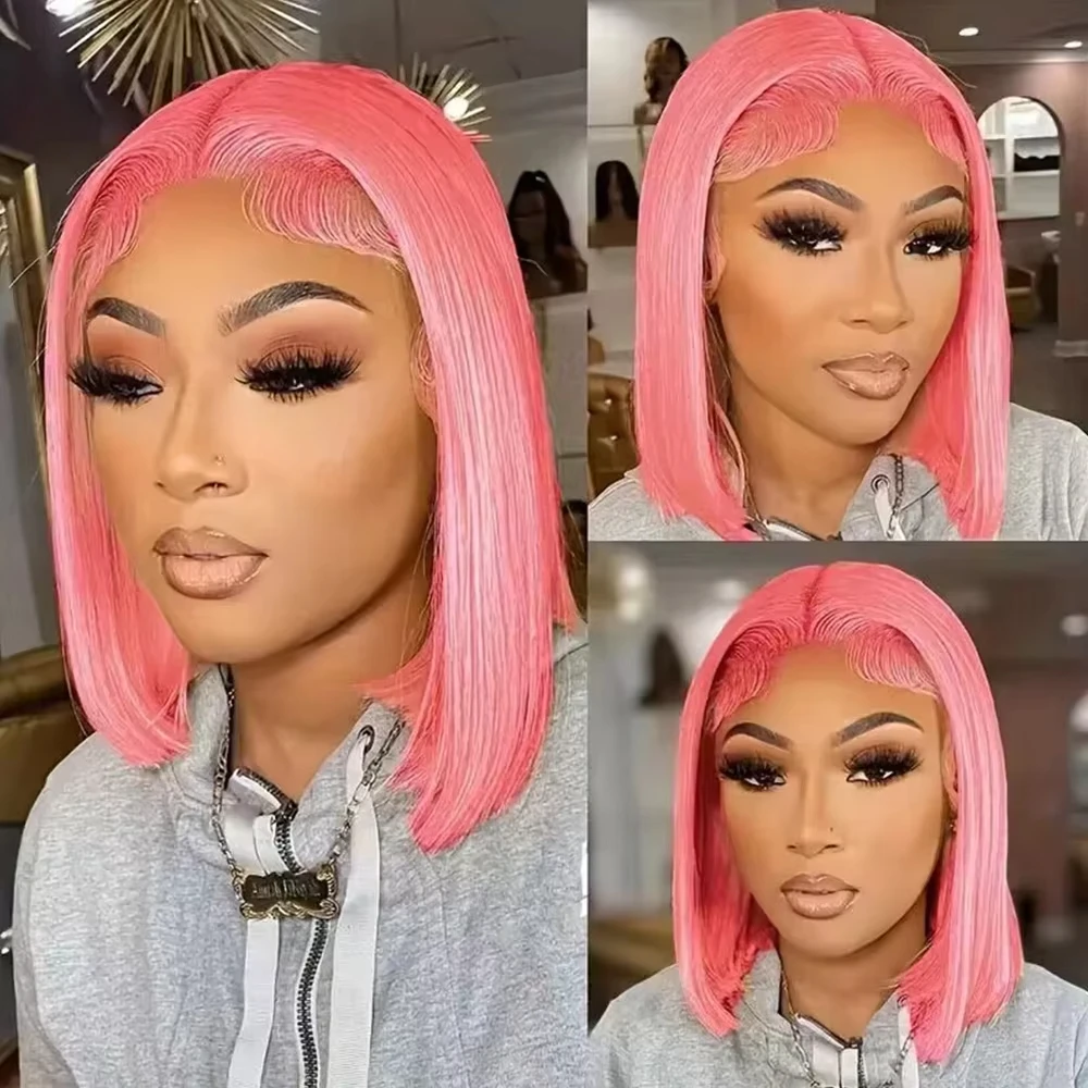 10Inch Pink Bob Wigs Human Hai - Pre Parted 13X4 Lace Front Bob Wig recension och pris