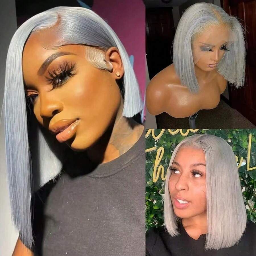 Sliver Grey Bob Straight Human - Glueless Wear And Go Human Hair Wig recension och pris